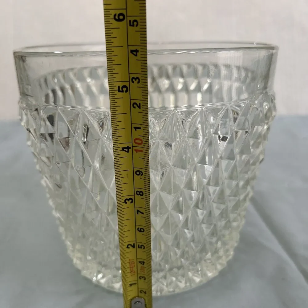 VINTAGE INDIANA GLASS CLEAR DIAMOND POINT ICE BUCKET